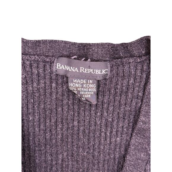 Banana Republic 100% Merino Wool Gray Ribbed Sweater Knit Button Vest -Medium - Picture 3 of 4